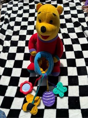 1996 Mattel Winnie the Pooh in Footed PJs Holding Honey Pot with 4 Baby Toys